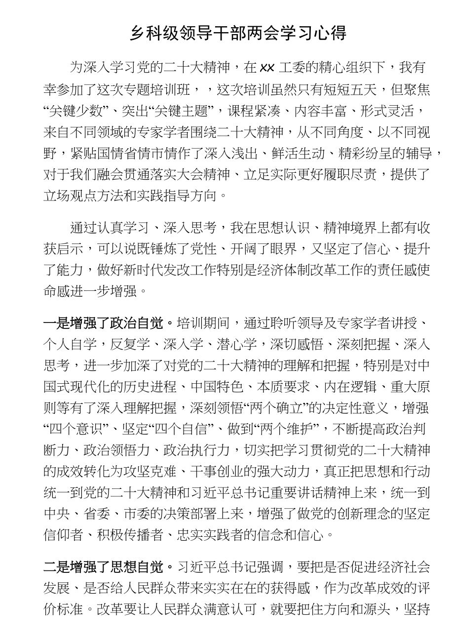 2024年乡科级领导干部两会学习心得 .docx_第1页