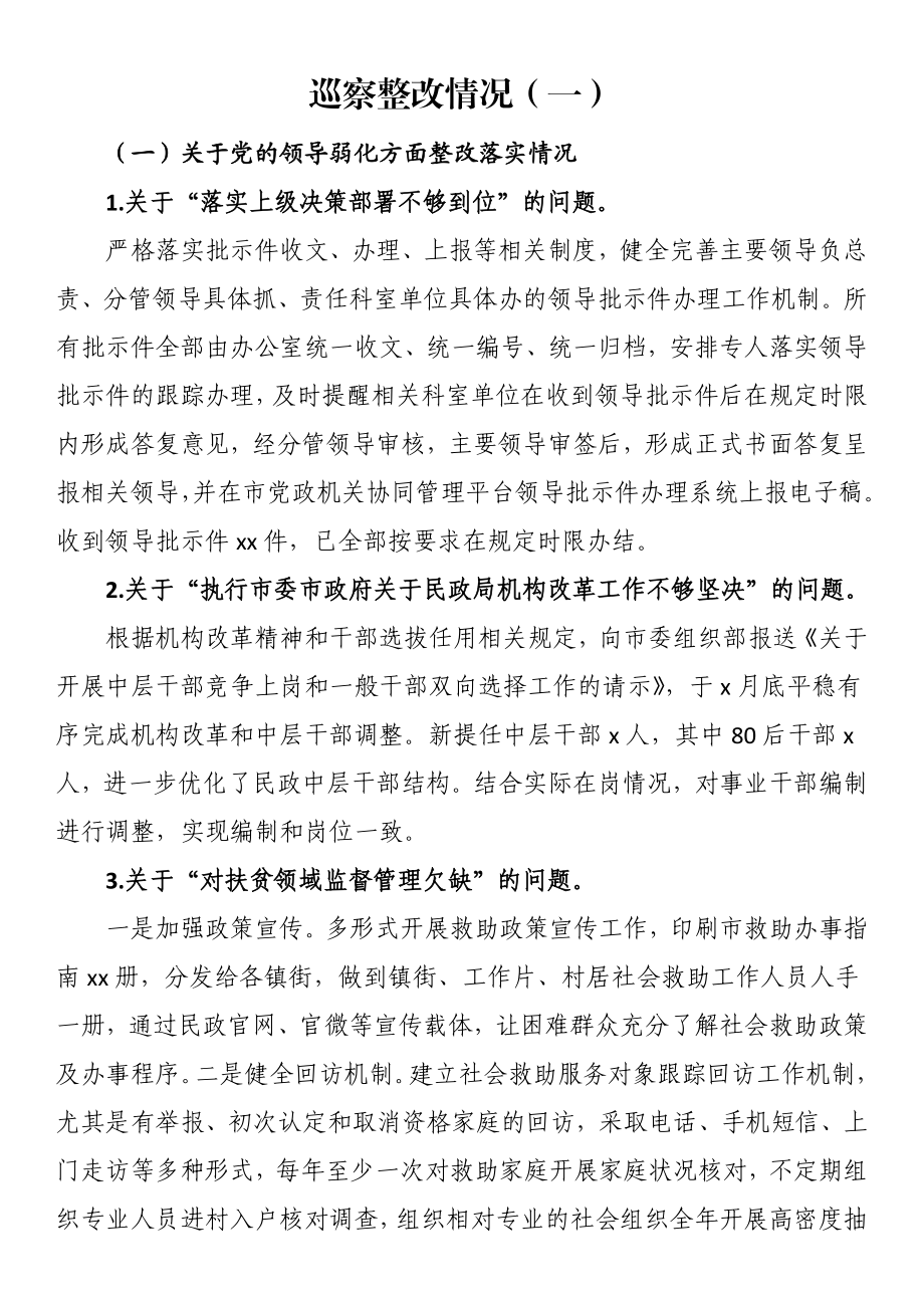 巡察整改情况（一）.docx_第1页