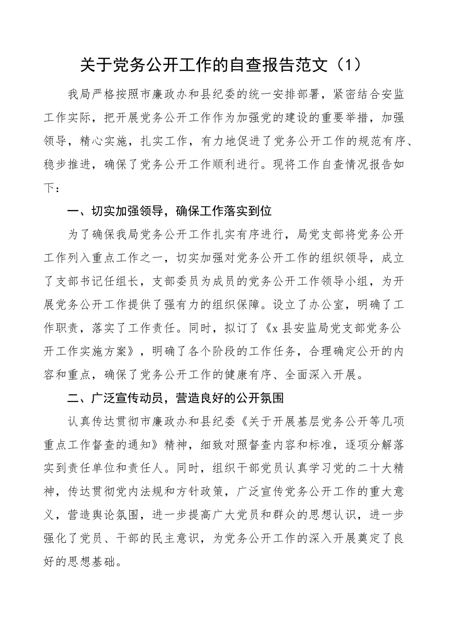 党务公开工作自查报告汇报总结3篇.docx_第1页