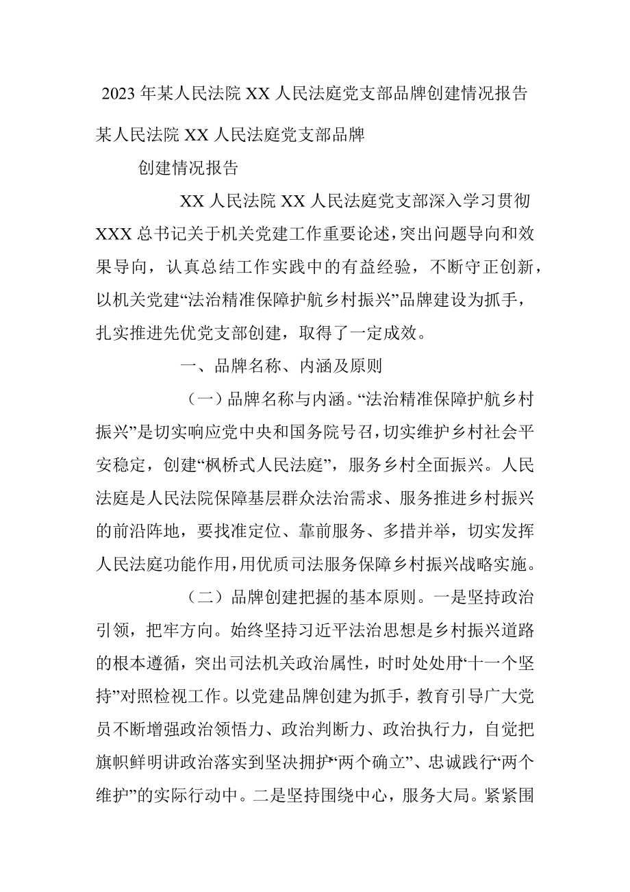 2023年某人民法院XX人民法庭党支部品牌创建情况报告.docx_第1页