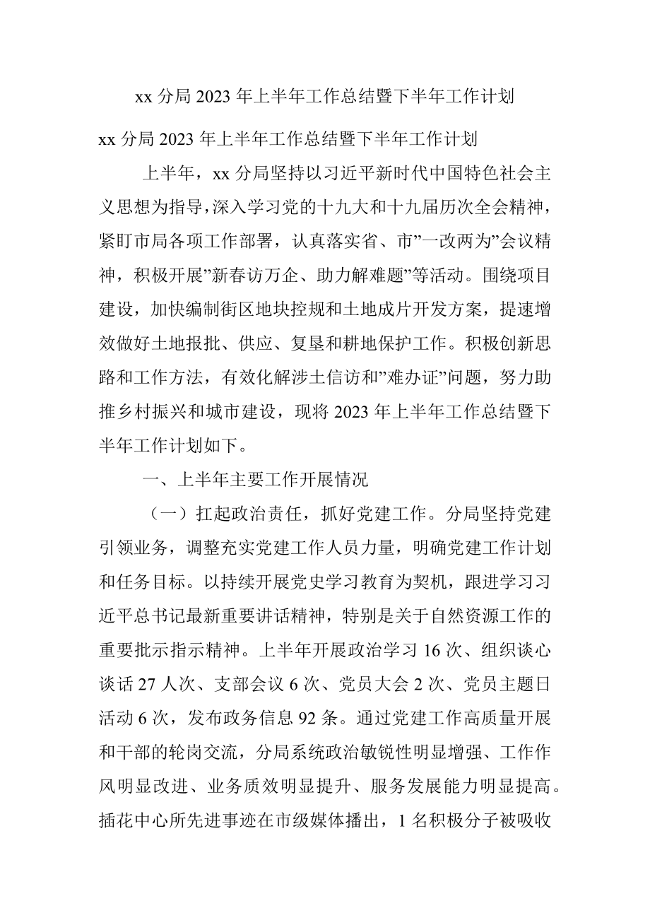 xx分局2023年上半年工作总结暨下半年工作计划.docx_第1页