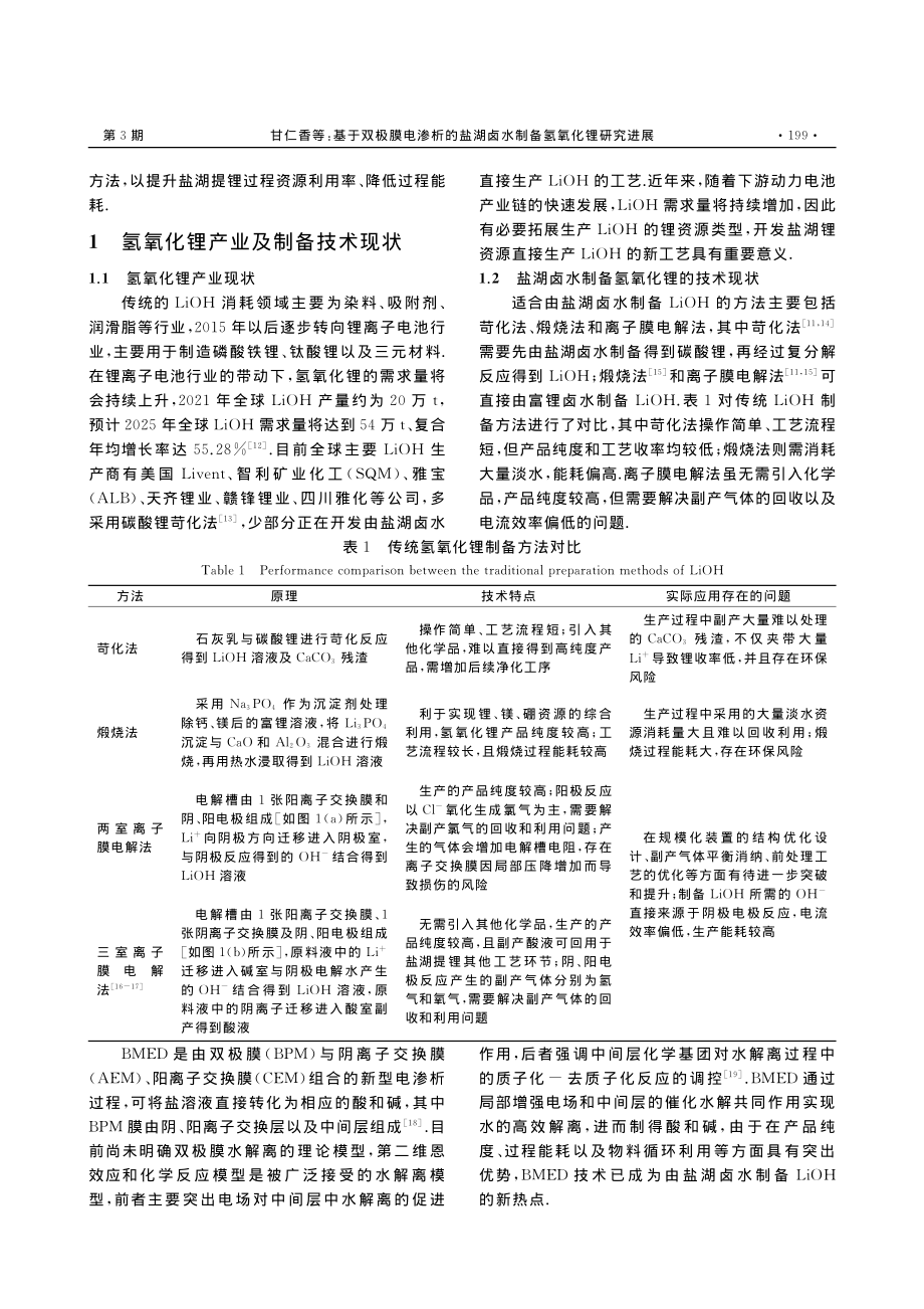 基于双极膜电渗析的盐湖卤水制备氢氧化锂研究进展_甘仁香.pdf_第2页