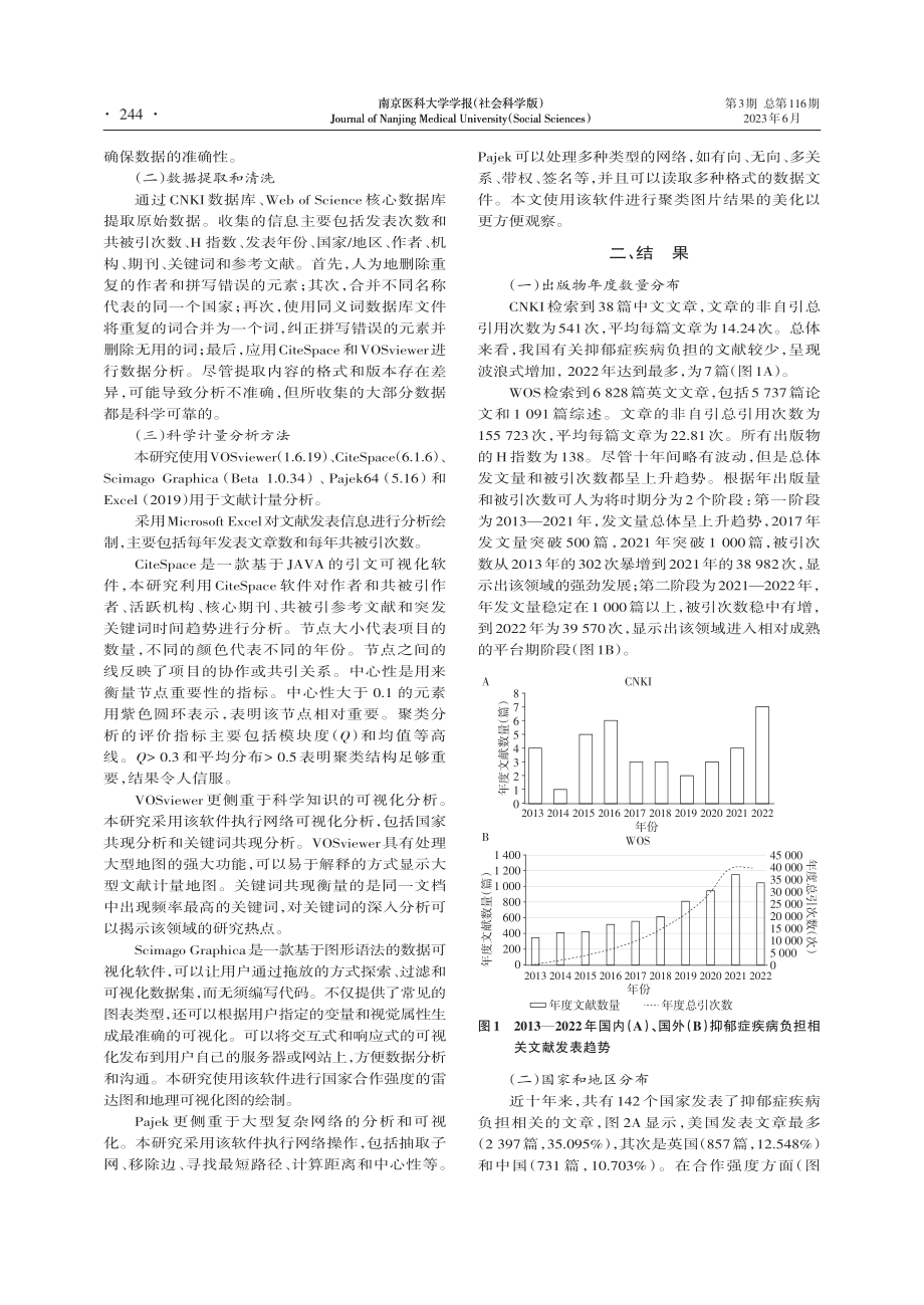 国内外抑郁症疾病负担研究：文献计量分析_杨长婕.pdf_第2页