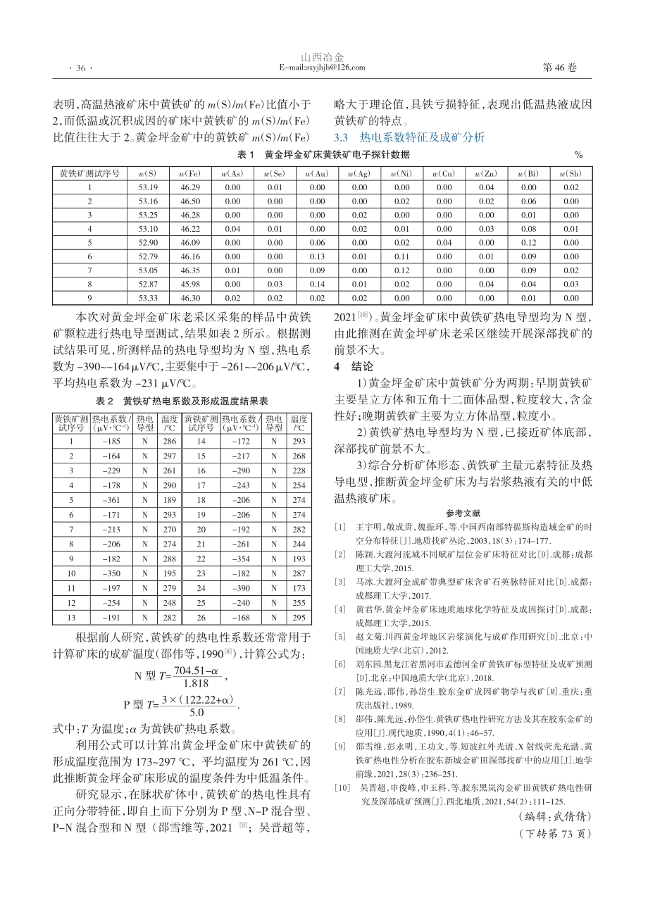 大渡河成矿带黄金坪金矿床黄铁矿标型特征及矿床成因探讨_刘舒月.pdf_第2页