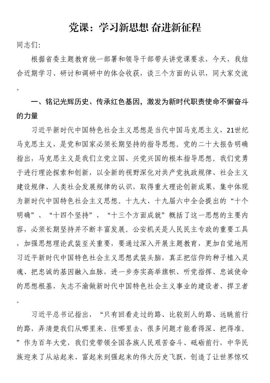 2024年党课：学习新思想 奋进新征程 .docx_第1页