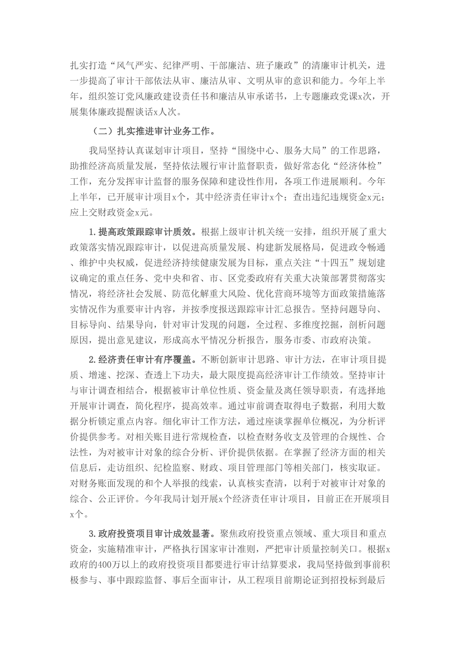 某审计局2024年上半年工作总结及下半年工作计划 .docx_第2页