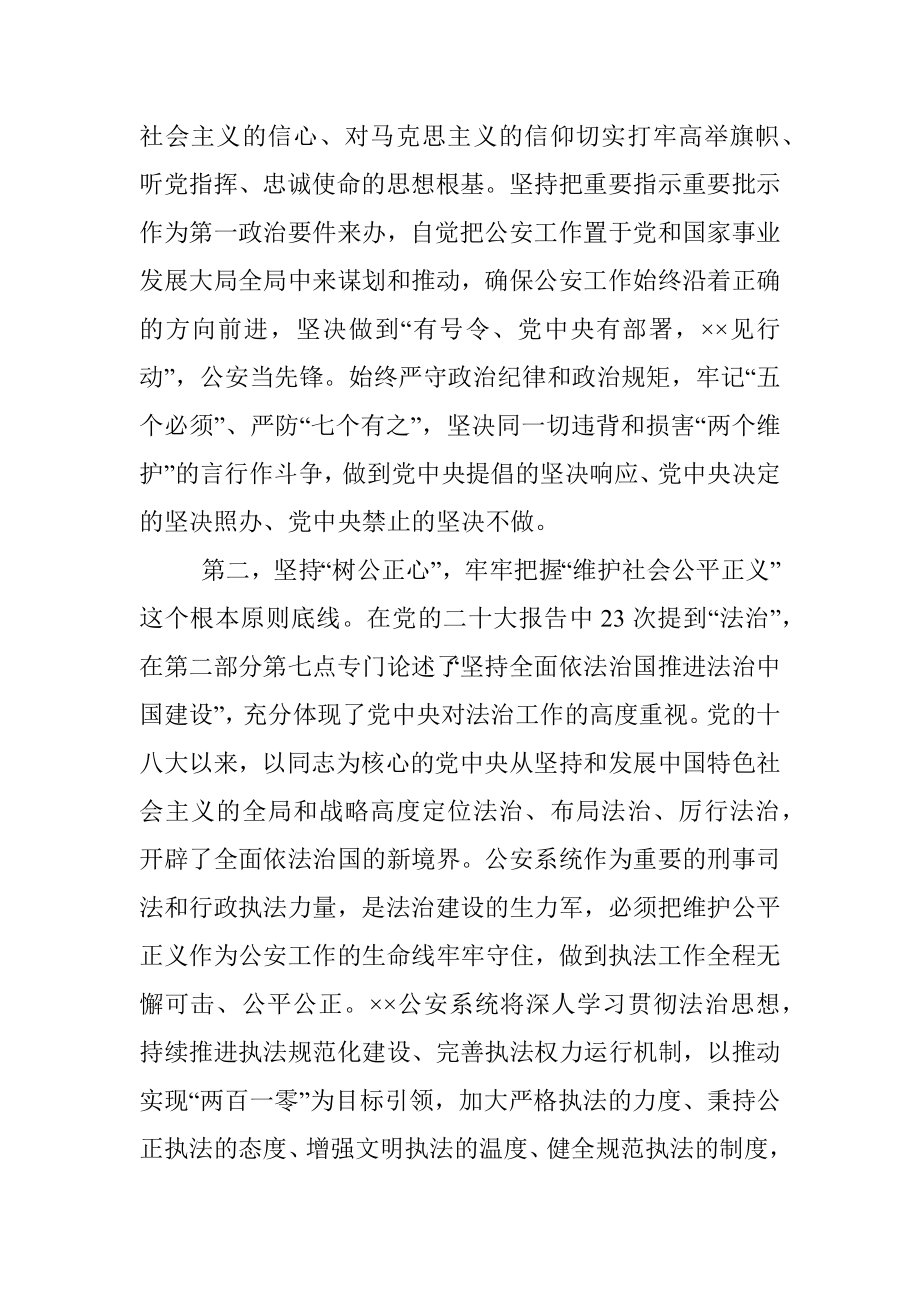 2023年在公安系统学习贯彻党的XX大精神专题读书班上的党课讲稿.docx_第2页