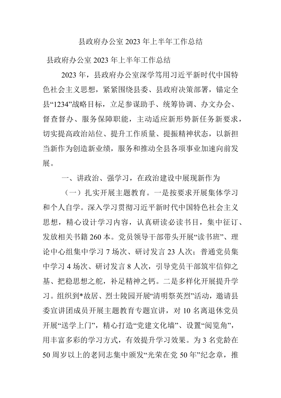 县政府办公室2023年上半年工作总结.docx_第1页