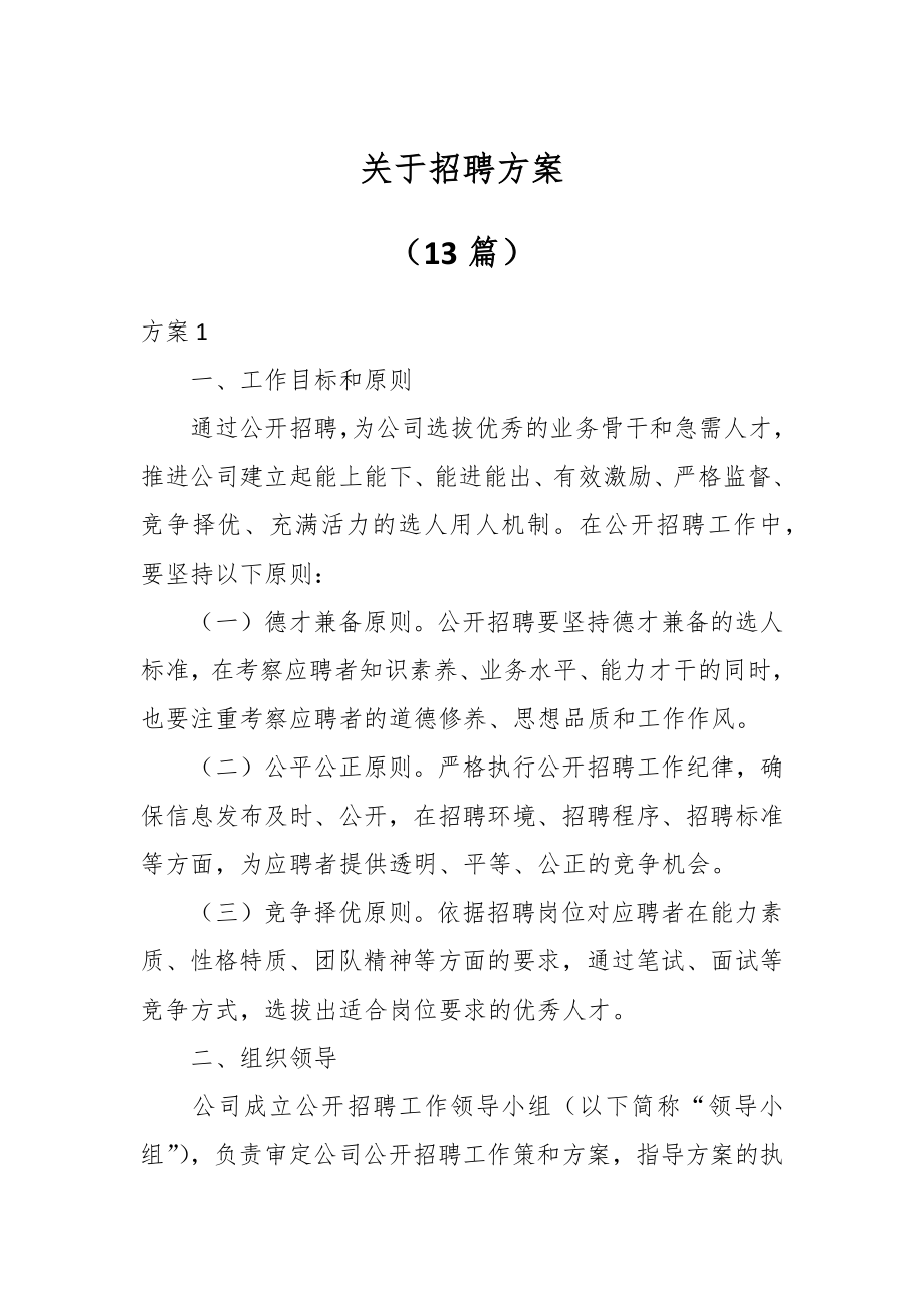 关于招聘方案（13篇）.docx_第1页