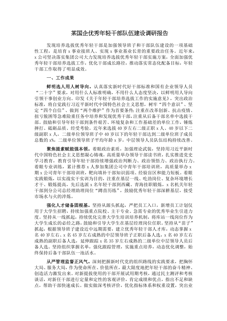 某国企优秀年轻干部队伍建设调研报告.docx_第1页