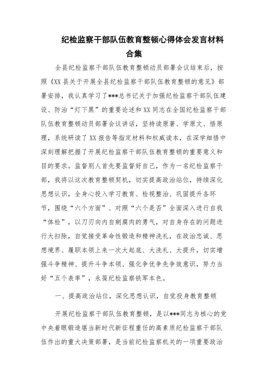 纪检监察干部队伍教育整顿心得体会发言材料合集.docx_第1页