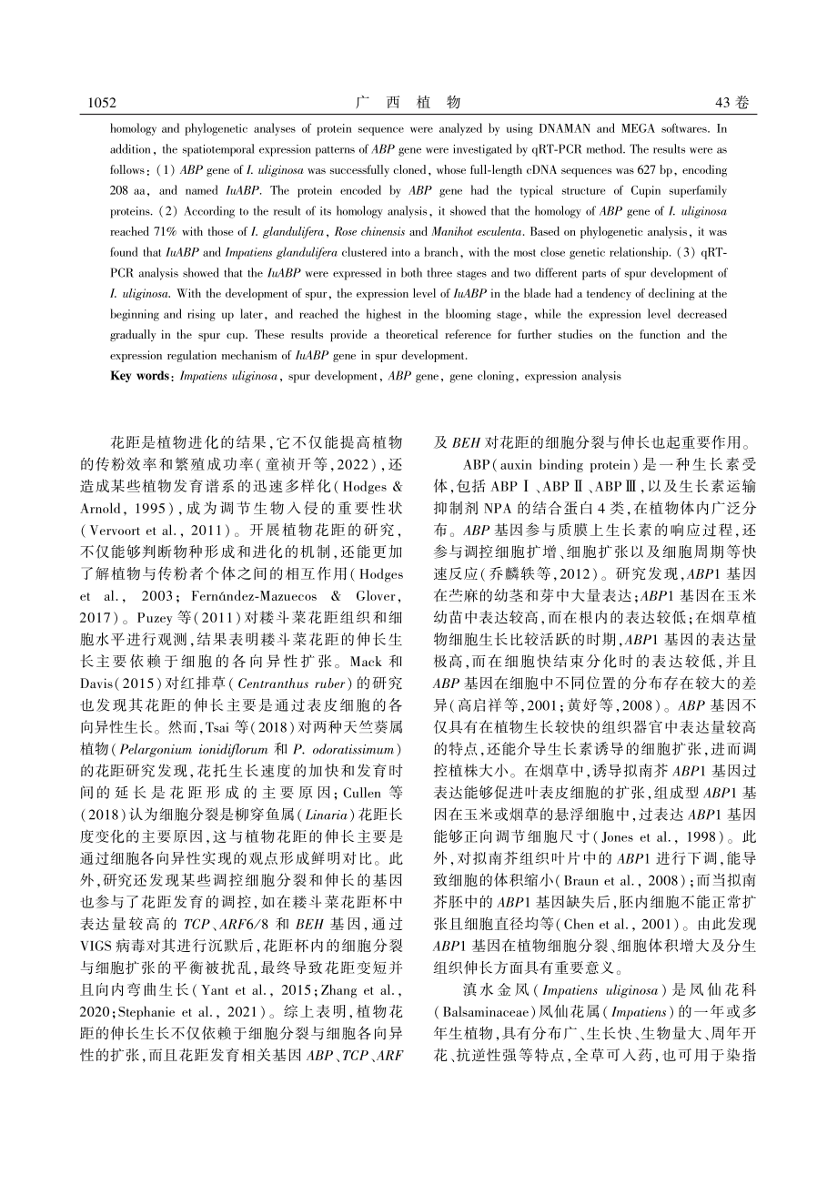 滇水金凤花距发育相关基因ABP的克隆及表达分析_魏春梅.pdf_第2页