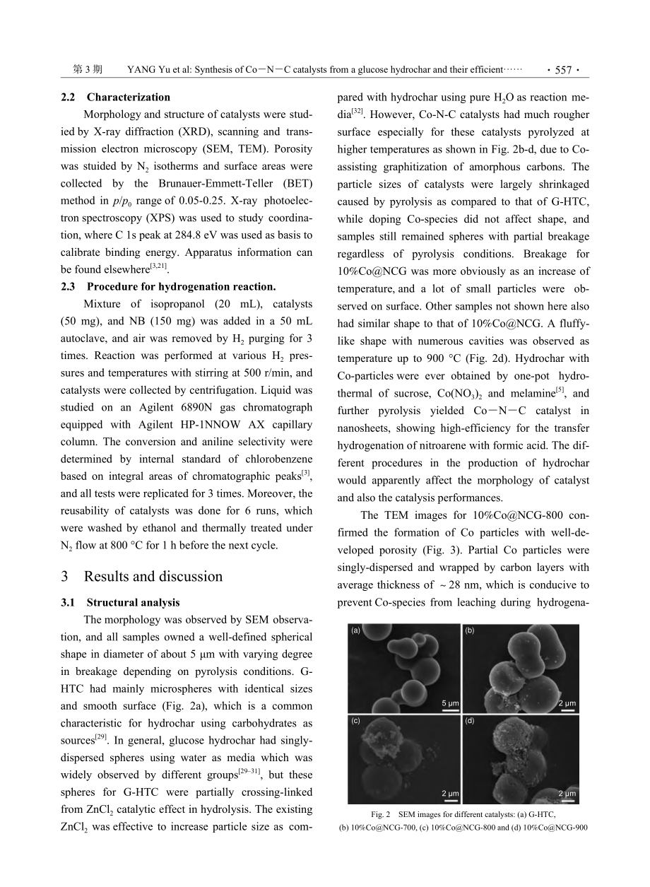 葡萄糖基水热炭构建Co―N...苯催化加氢反应性能（英文）_杨雨.pdf_第3页