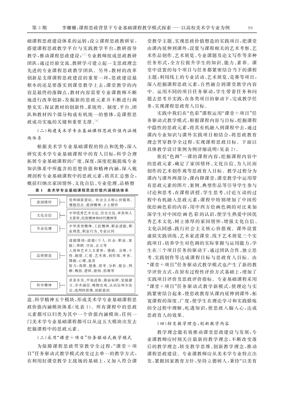 课程思政背景下专业基础课程...索——以高校美术学专业为例_李姗姗.pdf_第3页