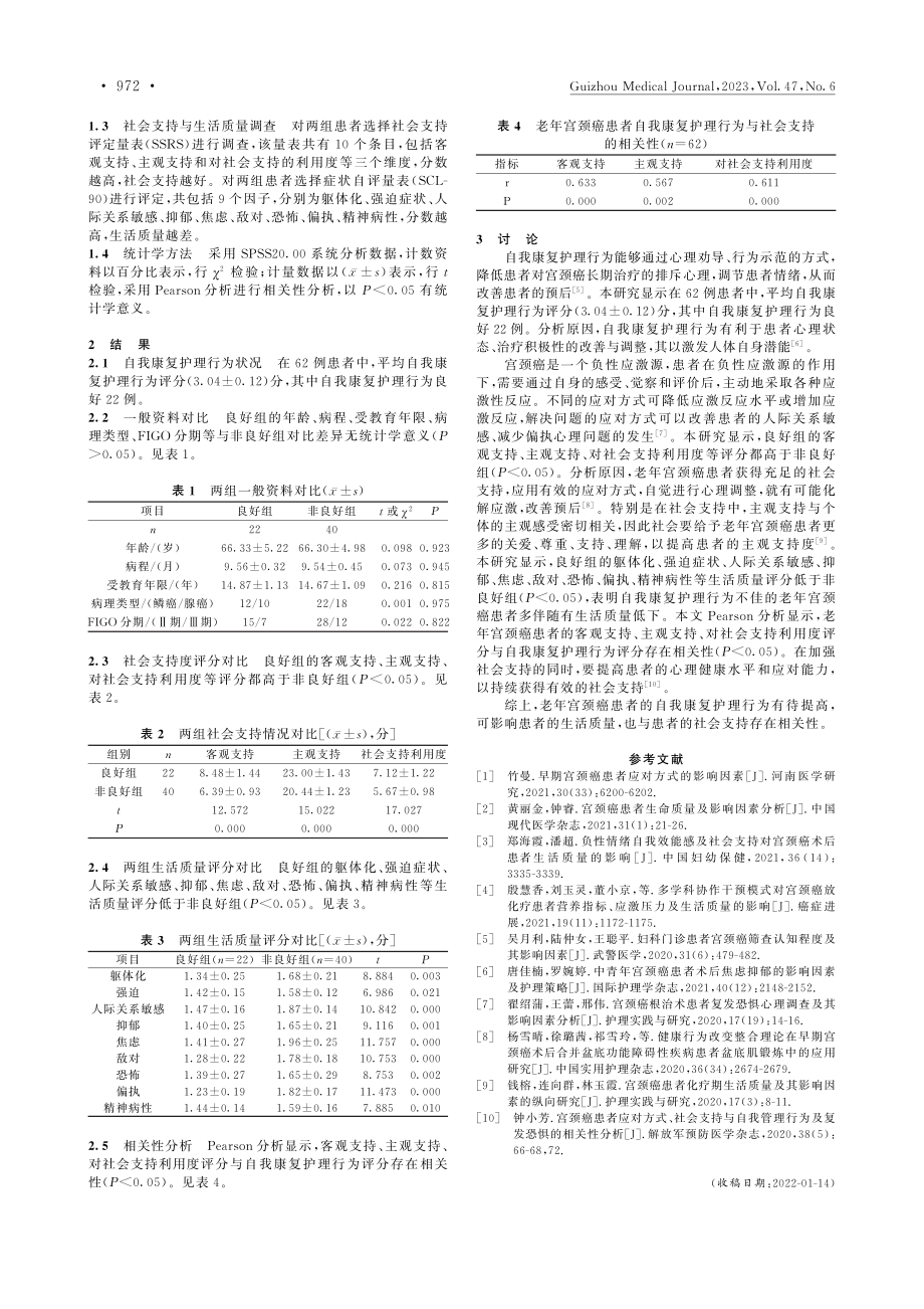 老年宫颈癌患者自我康复护理行为与社会支持的相关性分析_陈辉.pdf_第2页