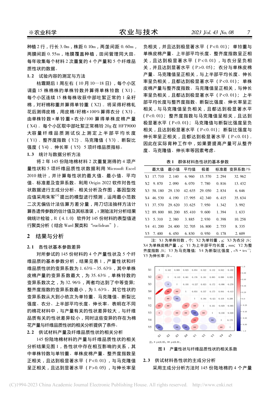 南疆优质陆地棉材料产量与纤维品质性状的多样性分析_王伟.pdf_第2页