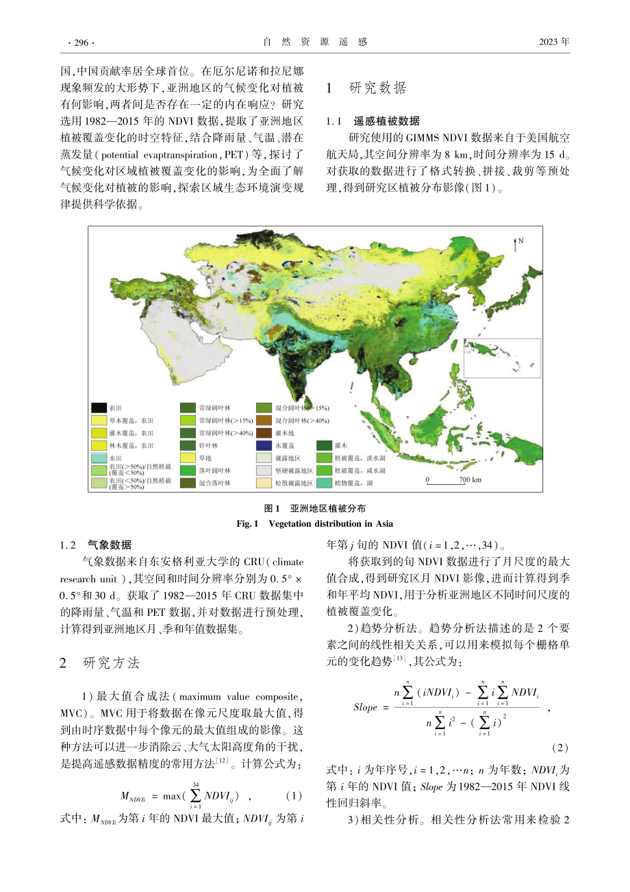 气候变化对亚洲地区植被NDVI变化的影响_庞鑫.pdf_第2页