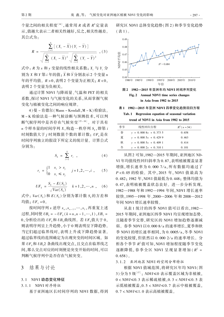 气候变化对亚洲地区植被NDVI变化的影响_庞鑫.pdf_第3页