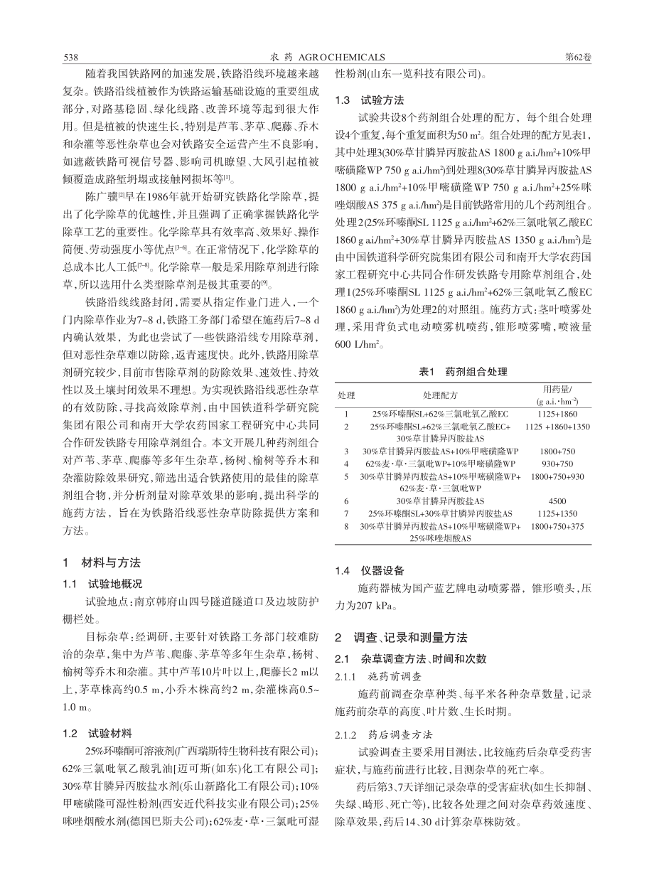 高效除草剂组合对铁路沿线恶性杂草防效_王鑫.pdf_第2页