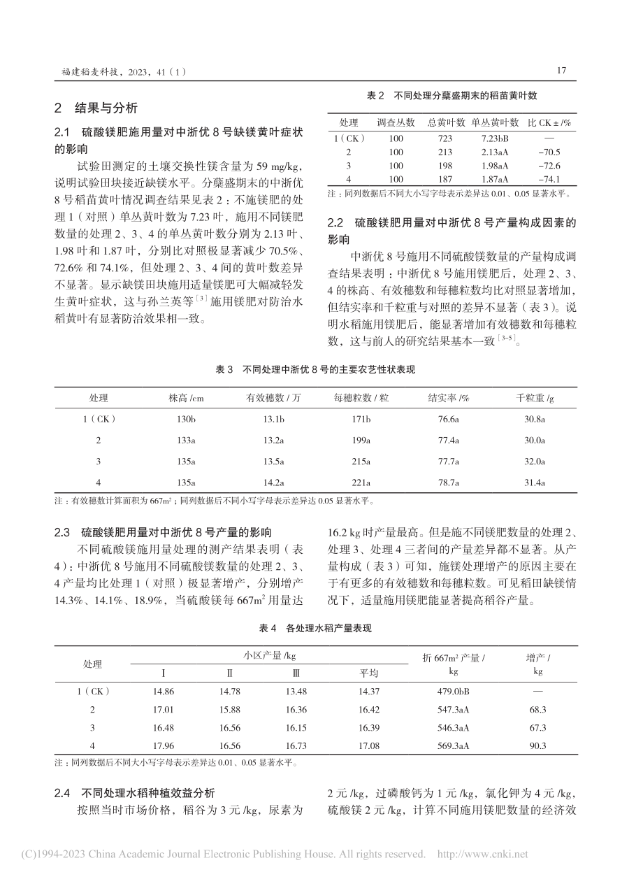 镁肥用量对水稻中浙优8号产量及其构成因素的影响_郭建国.pdf_第3页