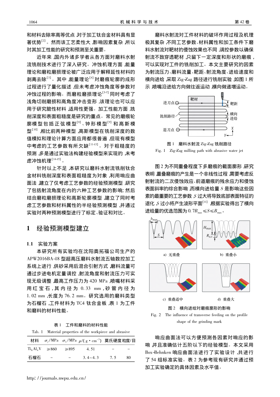 磨料水射流铣削钛合金深度与表面粗糙度研究_杜航.pdf_第2页