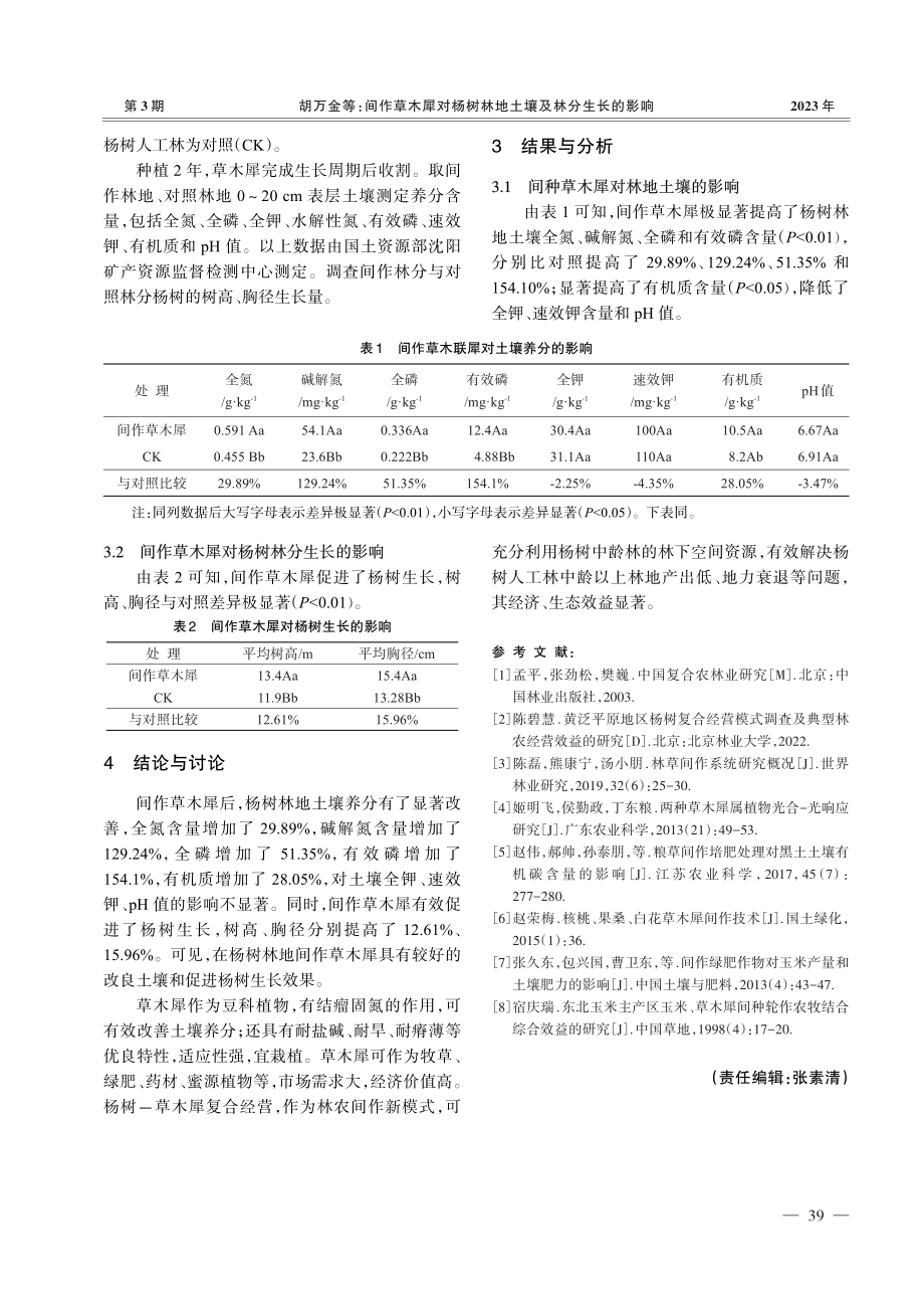 间作草木犀对杨树林地土壤及林分生长的影响_胡万金.pdf_第2页