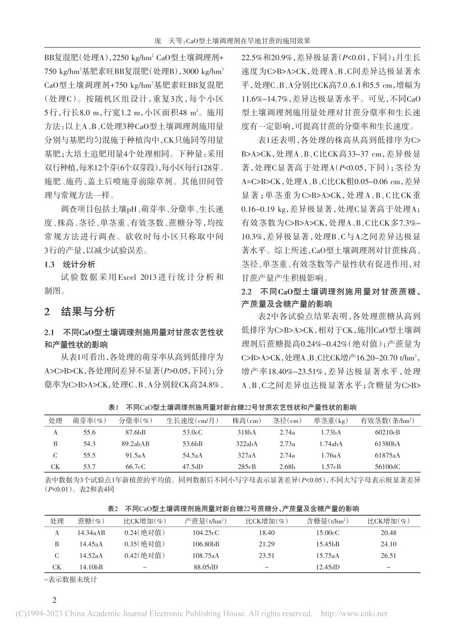 CaO型土壤调理剂在旱地甘蔗的施用效果_庞天.pdf_第2页