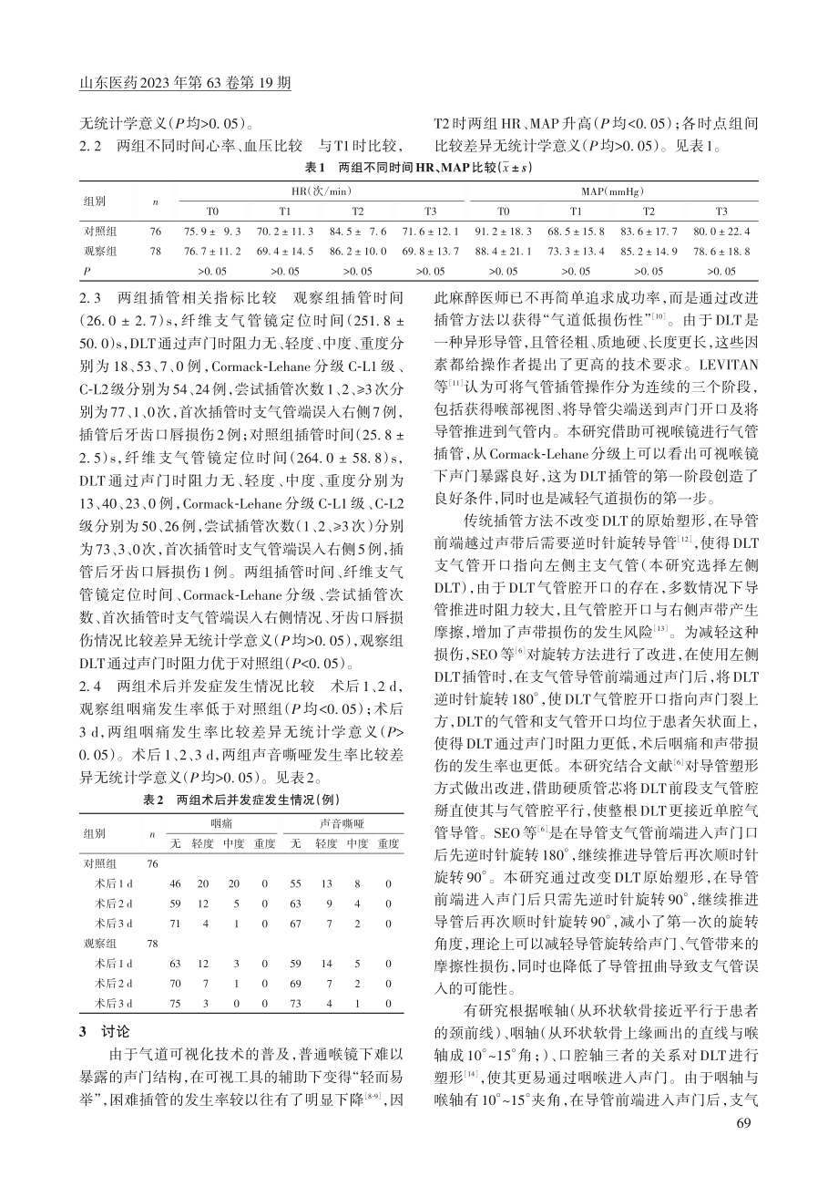 改良双腔支气管导管插管在胸腔镜下肺部手术中的应用效果_闫龙剑.pdf_第3页