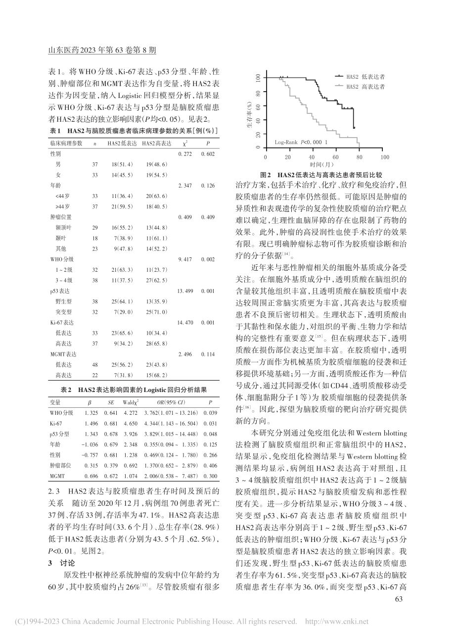 脑胶质瘤组织中透明质酸合成...与临床病理参数和预后的关系_薛正淳.pdf_第3页