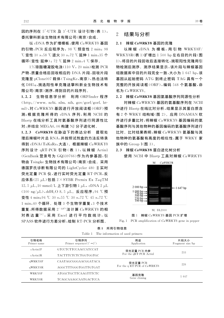 辣椒CaWRKY8基因克隆及胁迫下的表达分析.pdf_第3页