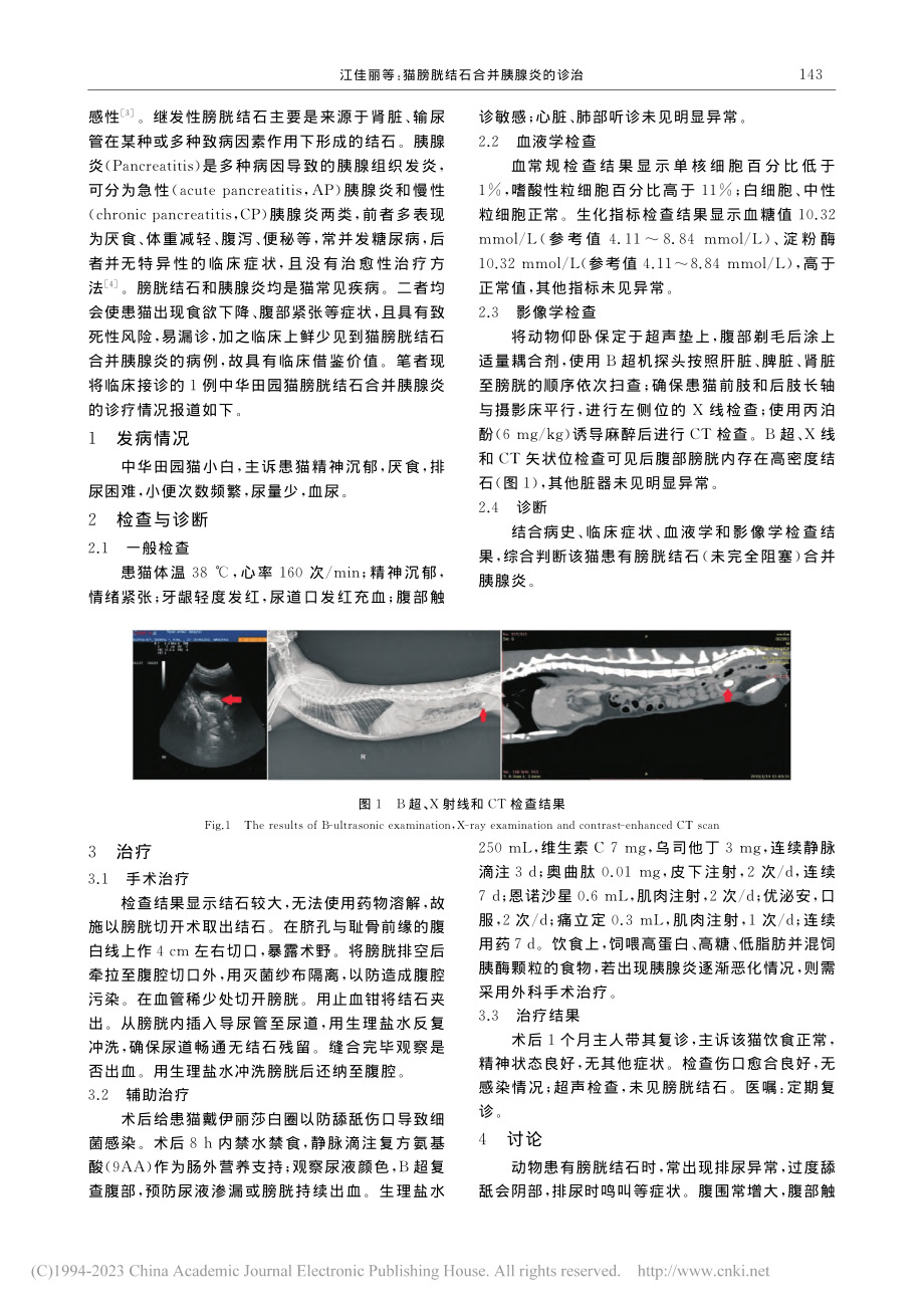 猫膀胱结石合并胰腺炎的诊治_江佳丽.pdf_第2页