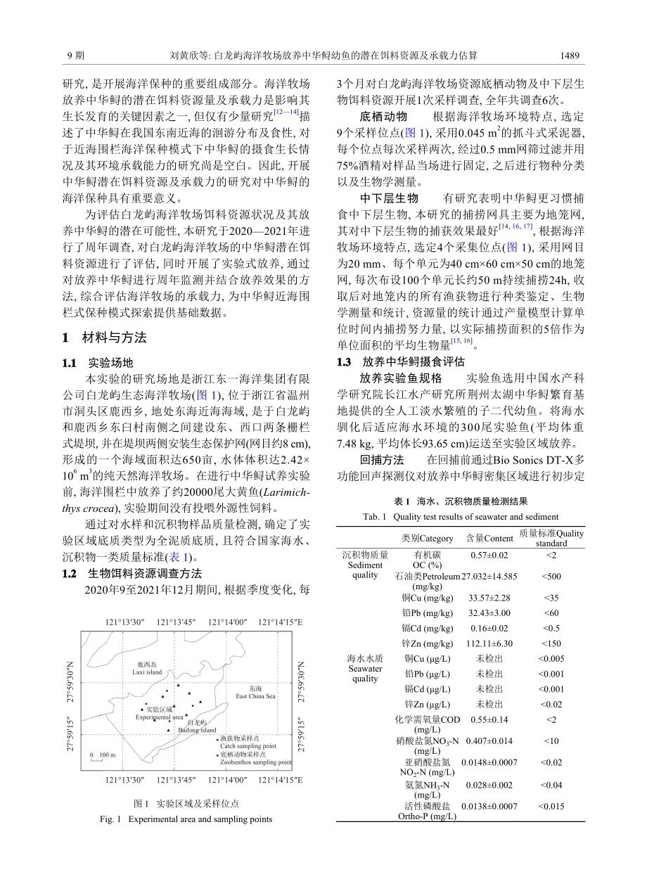 白龙屿海洋牧场放养中华鲟幼...的潜在饵料资源及承载力估算_刘黄欣.pdf_第2页