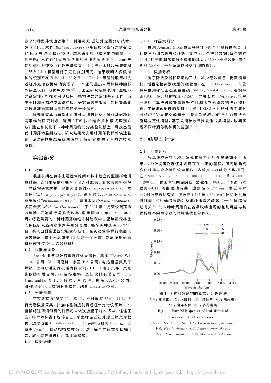 基于近红外光谱技术的哀牢山...势树种叶凋落物定性鉴别研究_陈婉君.pdf_第2页