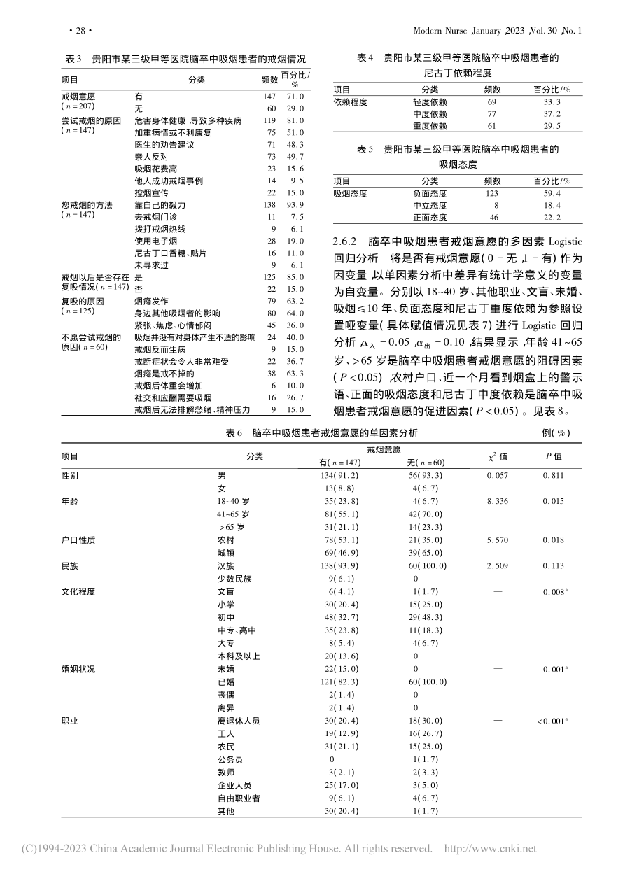 脑卒中患者吸烟现状和戒烟意愿的影响因素分析_蒲丹.pdf_第3页