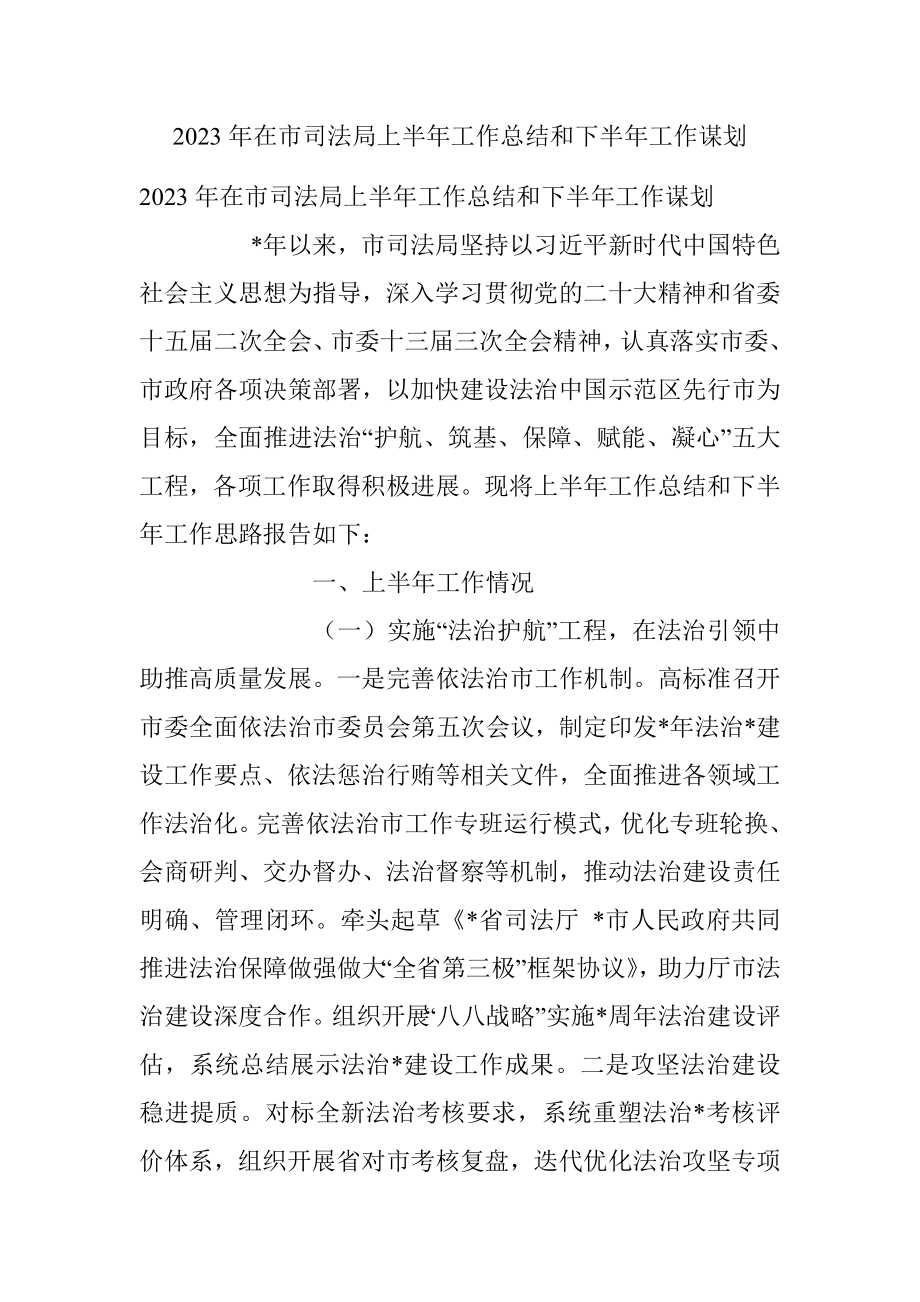 2023年在市司法局上半年工作总结和下半年工作谋划.docx_第1页