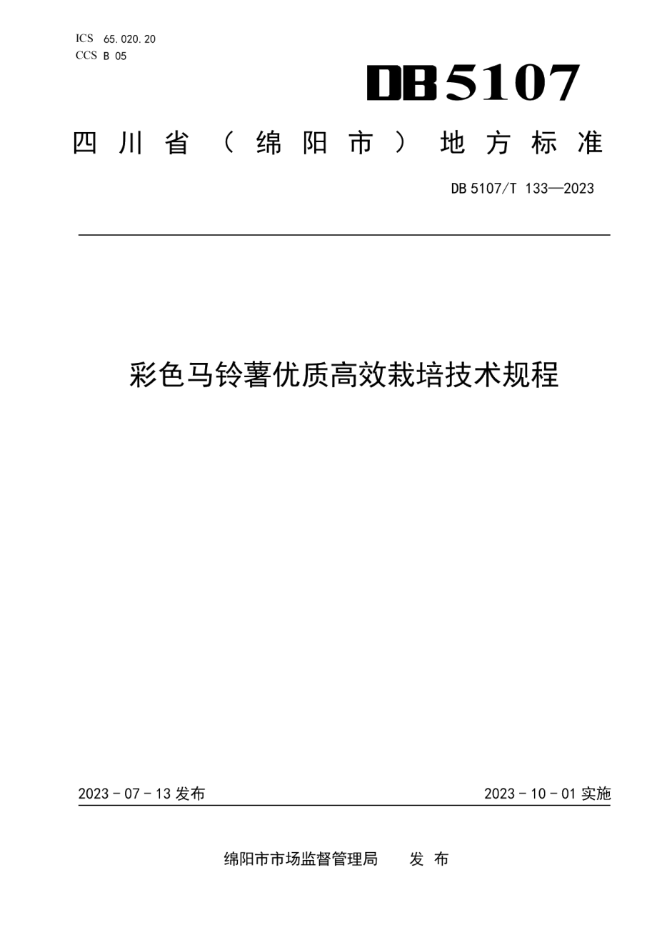 DB5107T 133—2023彩色马铃薯优质高效栽培技术规程.pdf_第1页