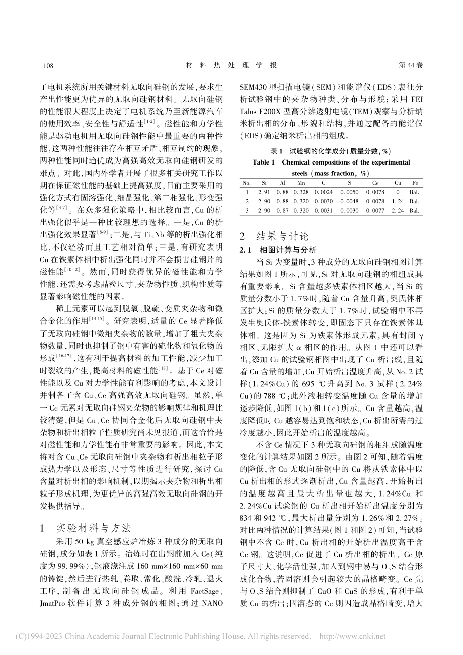 Ce、Cu合金化高强高效无...硅钢中的夹杂物和析出相分析_丁西安.pdf_第2页