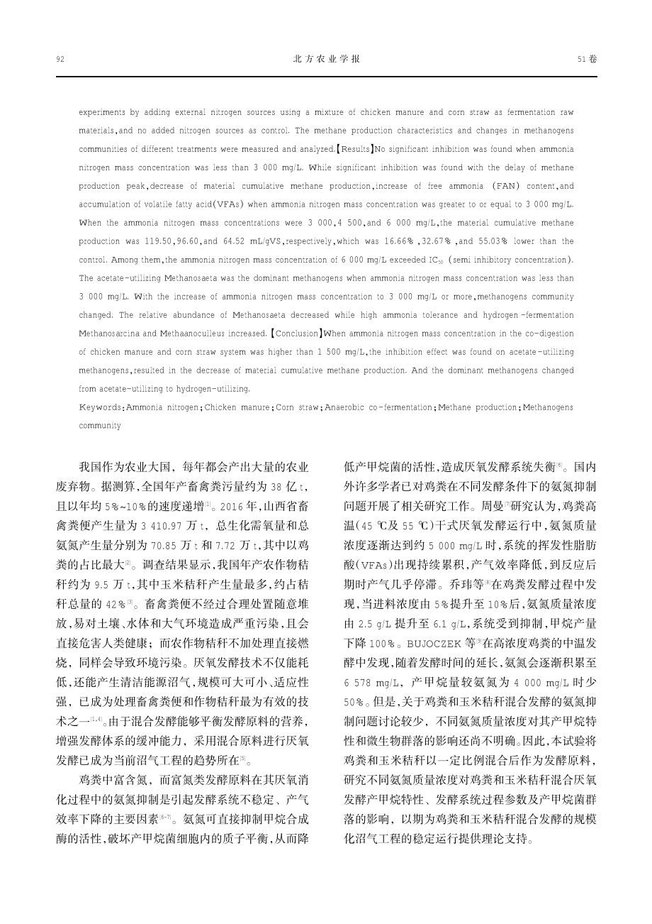 氨氮质量浓度对厌氧发酵产甲烷特性及产甲烷菌群落的影响.pdf_第2页