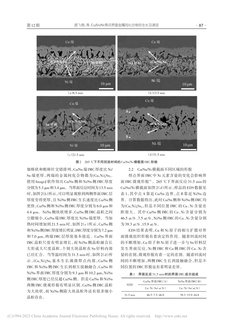 Cu_Sn_Ni焊点界面金属间化合物的生长及演变_游飞翔.pdf_第3页