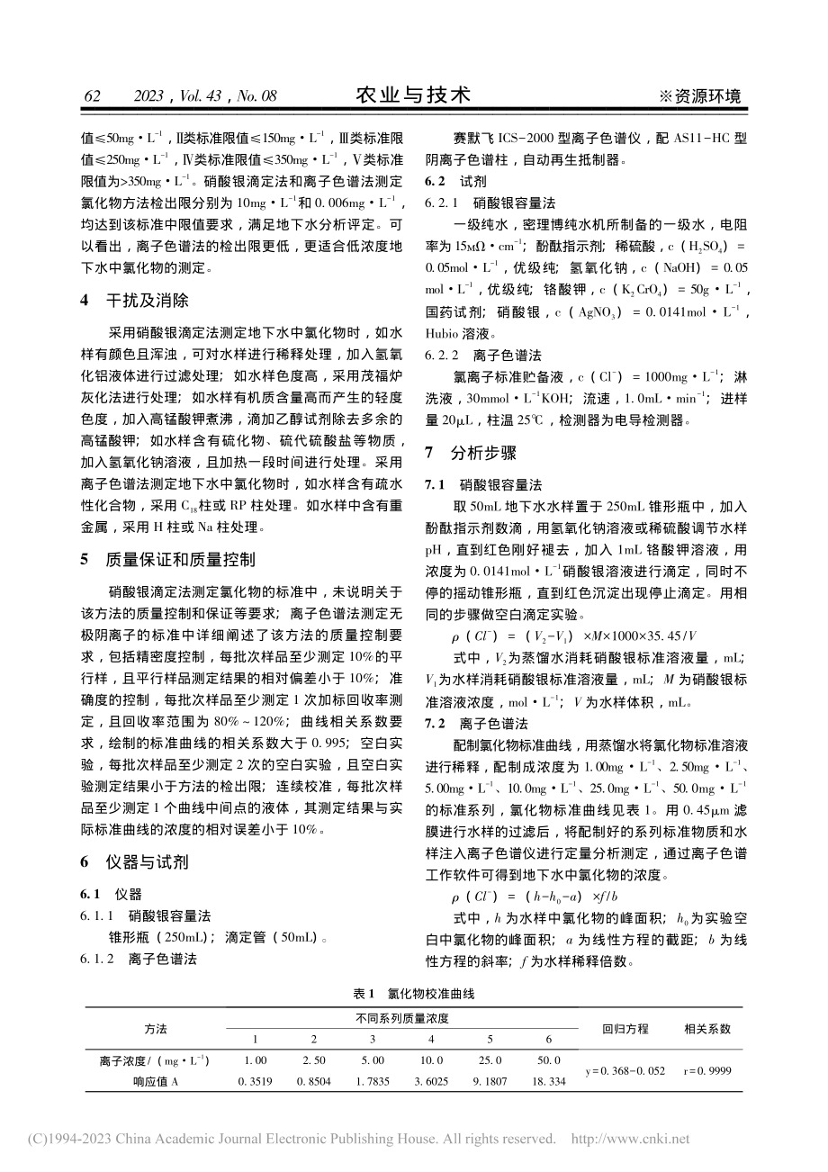 离子色谱法和滴定法测定地下水中氯化物含量比较研究_孙佳妮.pdf_第2页