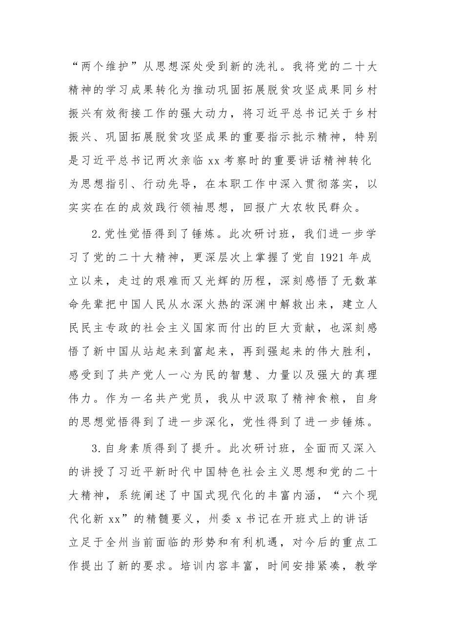 县处级领导干部学习贯彻党的二十大精神专题研讨班心得体会2篇范文.docx_第2页