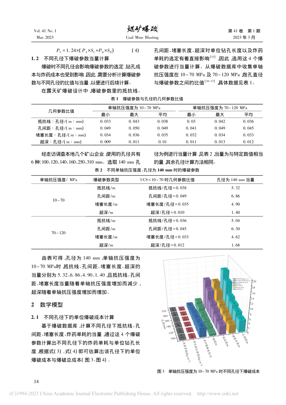 考虑不同钻孔孔径的爆破成本预测模型_徐淼.pdf_第3页