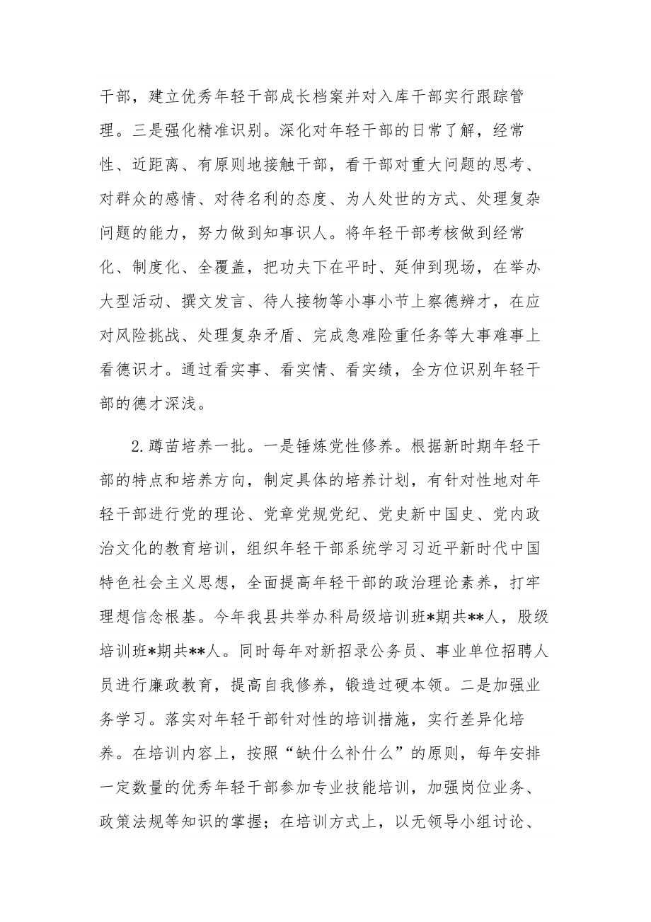 关于培养忠诚干净担当的优秀年轻干部队伍情况汇报材料范文.docx_第2页