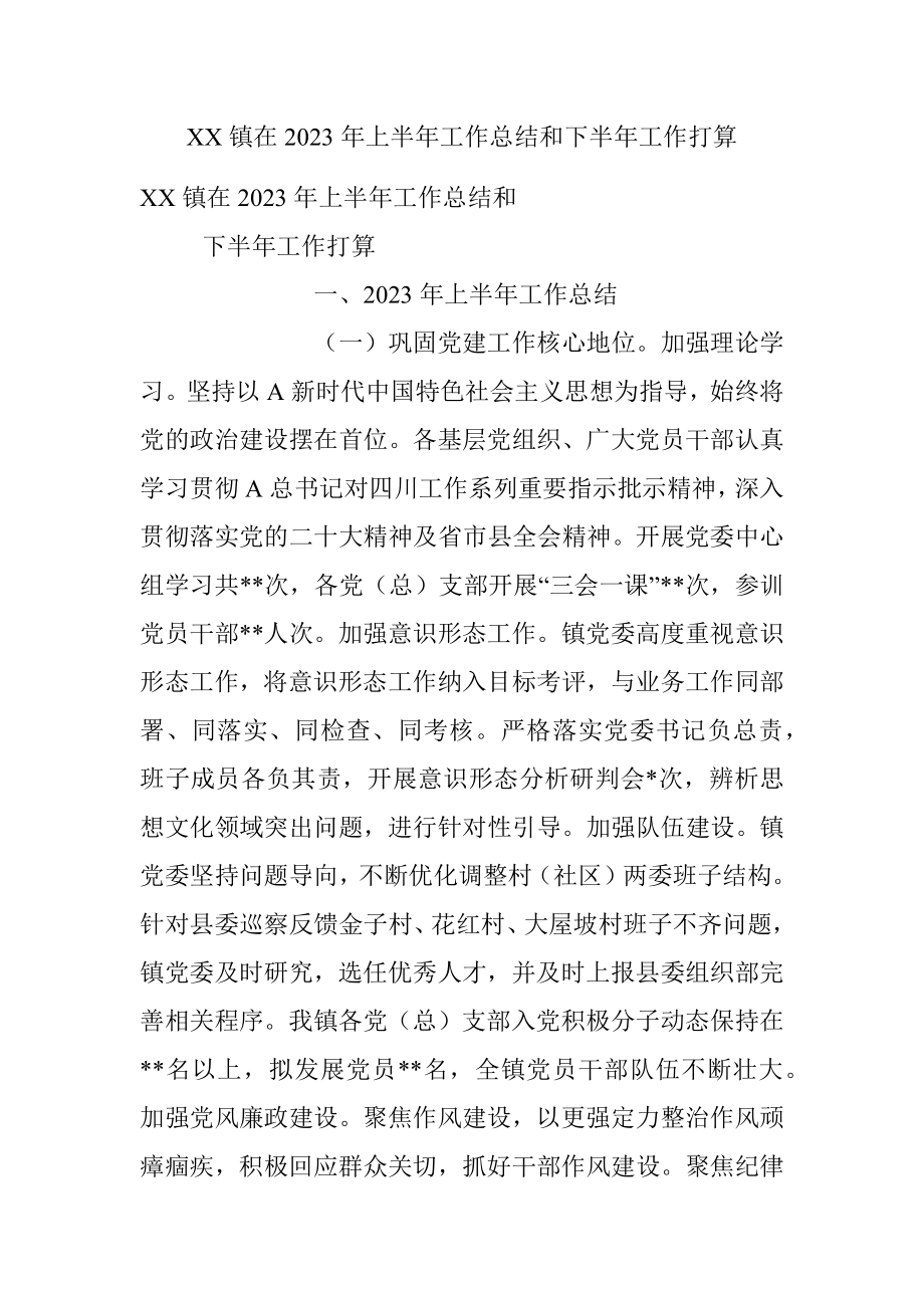 XX镇在2023年上半年工作总结和下半年工作打算.docx_第1页