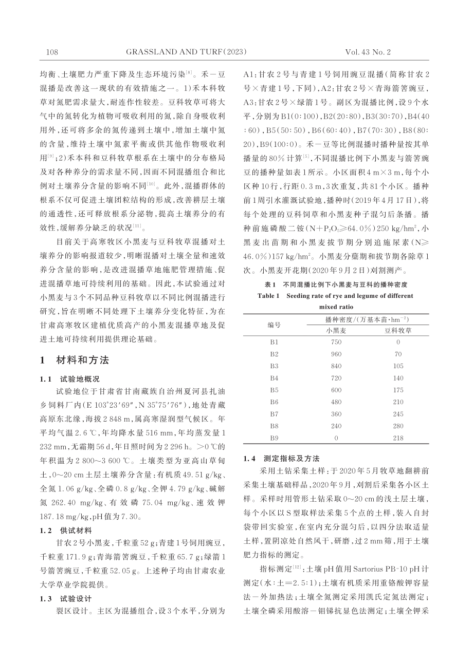 高寒牧区小黑麦与3种豆科牧草混播草地的土壤肥力特征_徐强.pdf_第2页