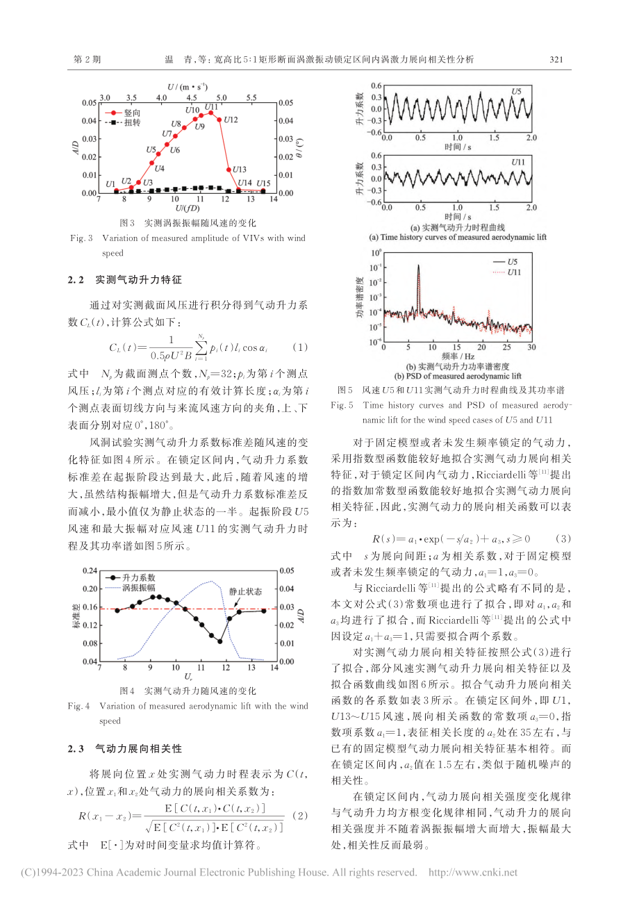 宽高比5∶1矩形断面涡激振...区间内涡激力展向相关性分析_温青.pdf_第3页