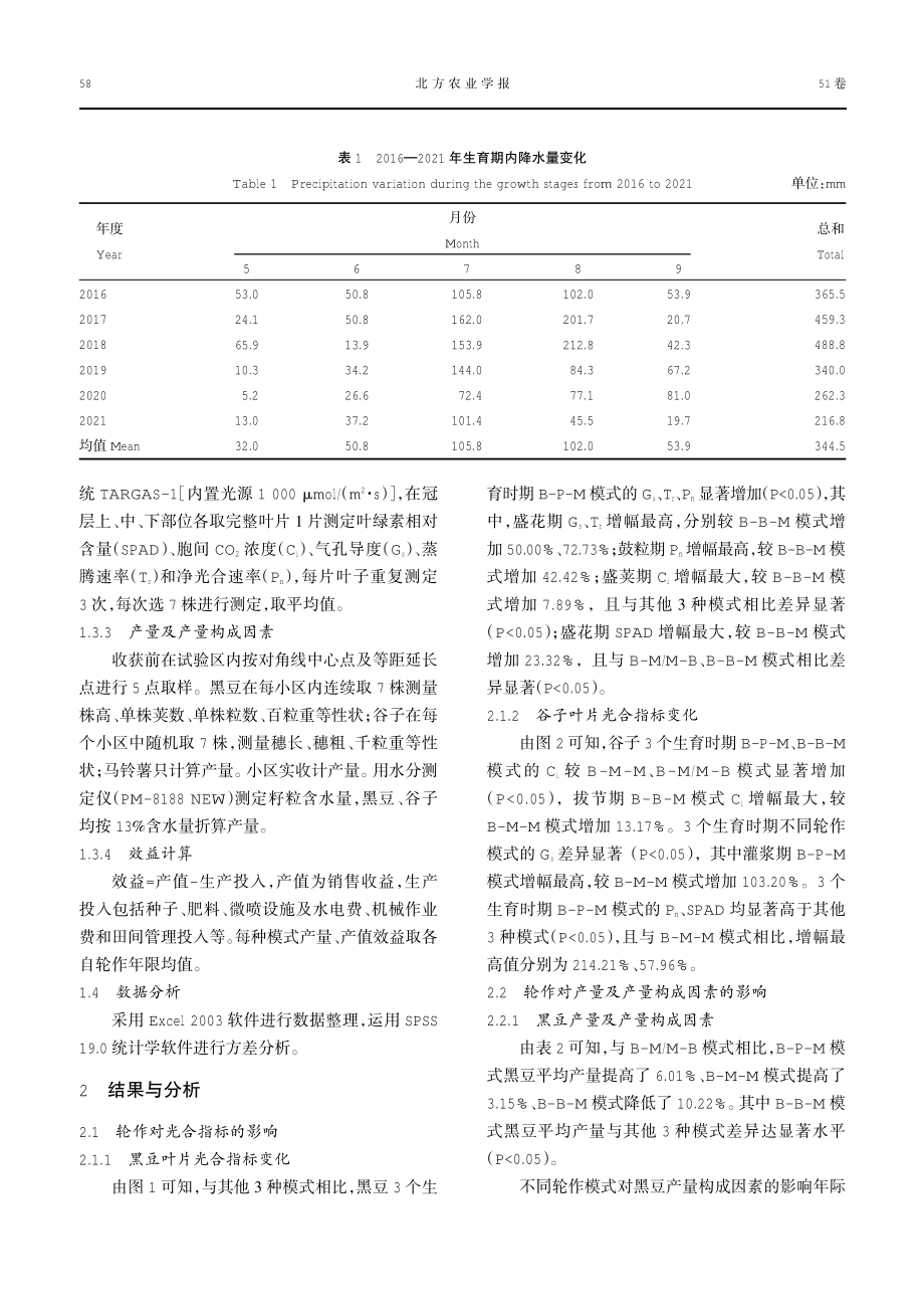 轮作对旱地谷豆光合特性、产量及效益的影响.pdf_第3页