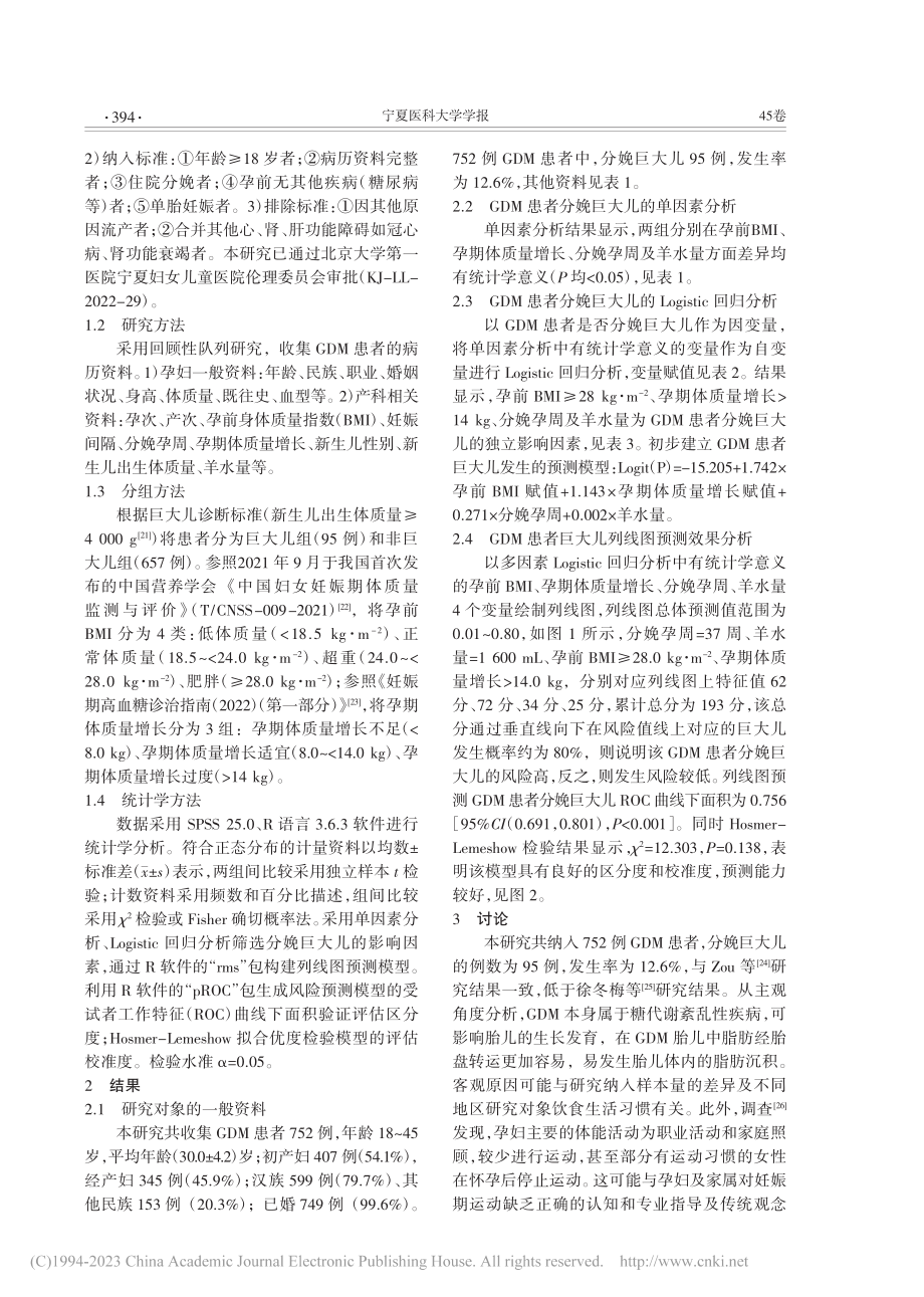 妊娠期糖尿病患者分娩巨大儿列线图预测模型的构建_张燕.pdf_第2页