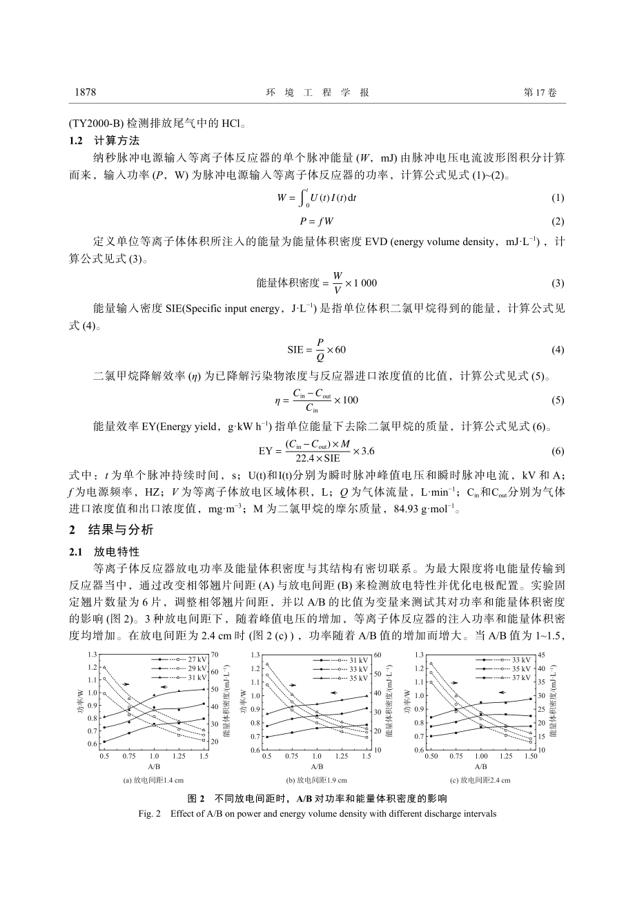 翘片-筒式脉冲电晕流光放电...氯甲烷的降解效果及其稳定性_魏晓坤.pdf_第3页