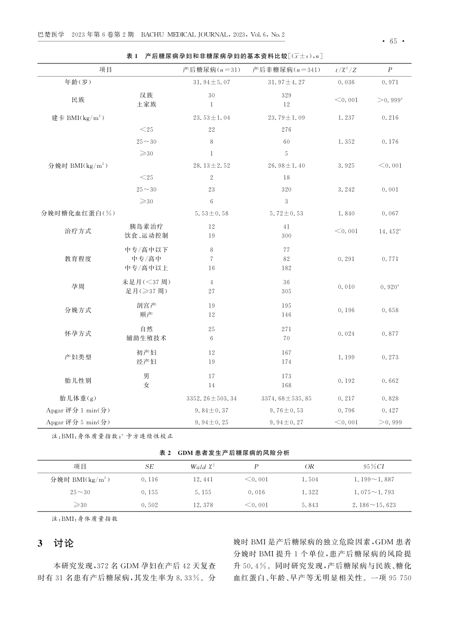 妊娠期糖尿病孕妇发生产后糖尿病的影响因素.pdf_第3页